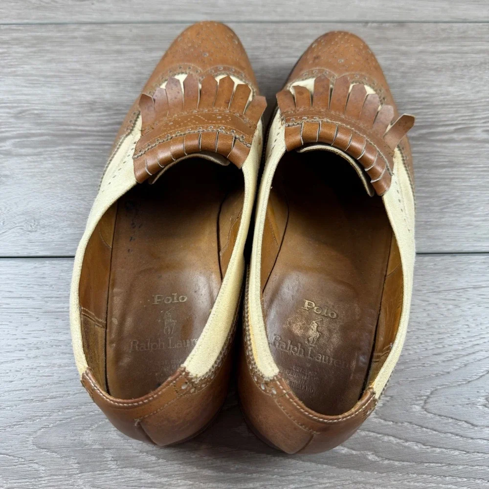Polo Ralph Lauren Mens Loafers Kiltie Wingtip Vintage England Tan Cream 10.5
